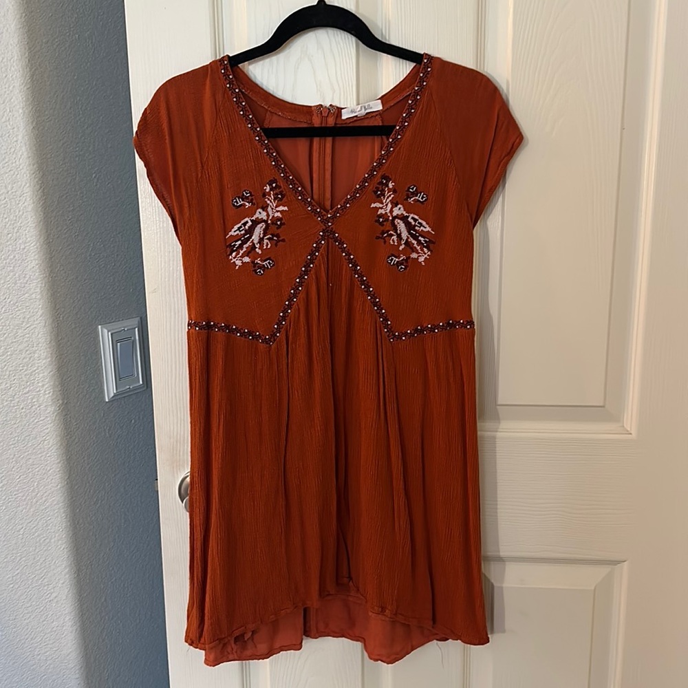 Honey Belle burnt orange mini sun dress (size small)